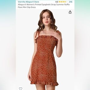 Tie Strap Mini Dress - Brown Dots